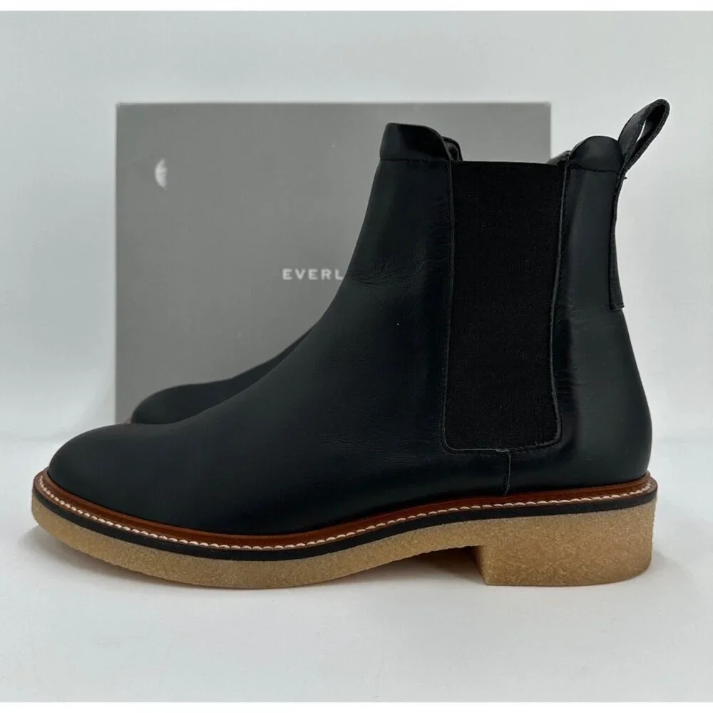 Everlane The Italian Leather Chelsea Boot in Black size 6 Women's Gum Outsole